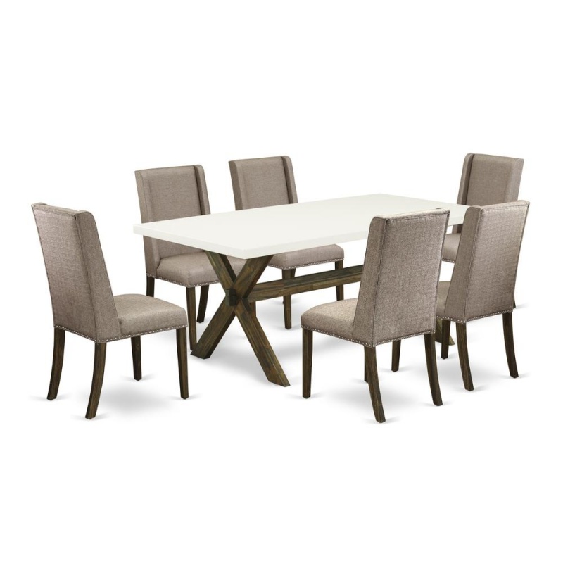 East West Furniture X727fl716-7 - 7-Piece Small Dining Table Set - 6 Dining Room Chairs And A Rectangular Dining Table Solid Wood Frame