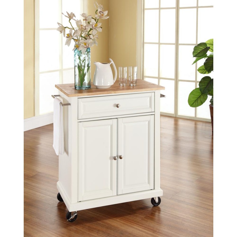 Compact Wood Top Kitchen Cart White/Natural