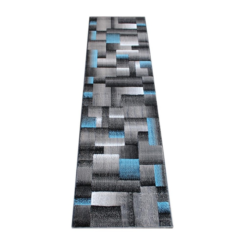 2' X 7' Blue Color Blocked Area Rug - Olefin Rug