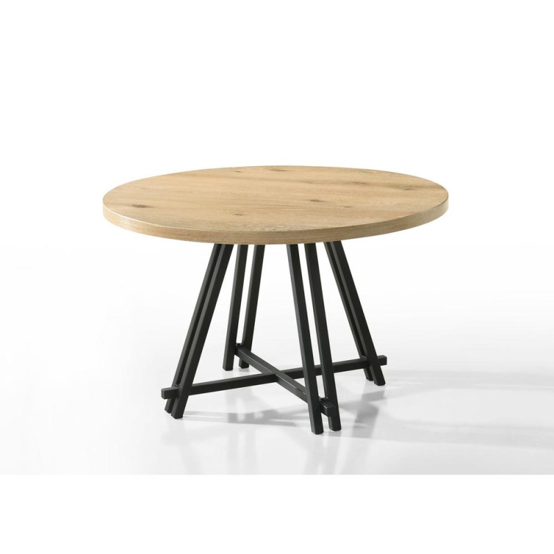 Tate Oak Finish 47" Round Dining Table With Metal Base