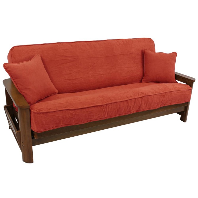 Solid Microsuede Double Corded 8 To 9-Inch Full Futon Cover Set With Two 18-Inch Throw Pillows (Set Of 3)