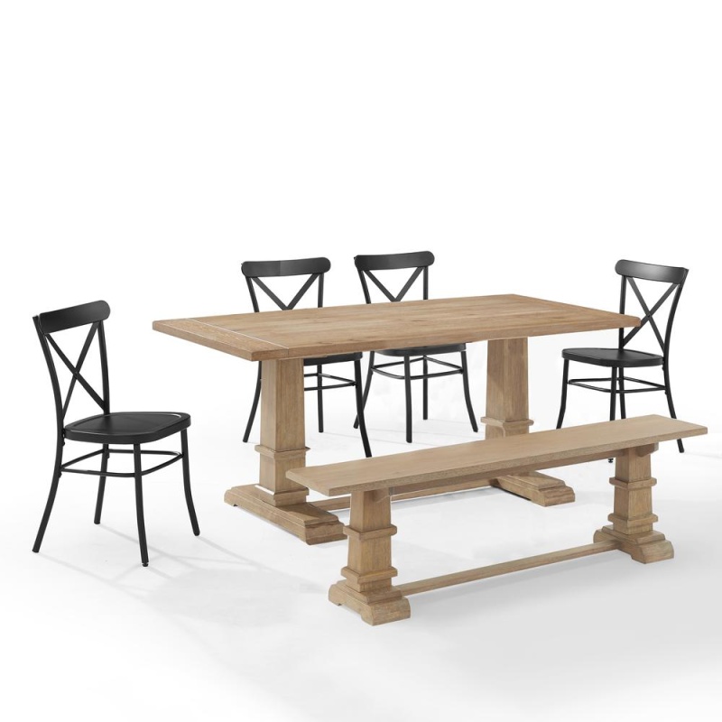 Joanna 6-Piece Dining Table Set For 7 W/Camille Chairs, Table, Bench, & 4 Chairs