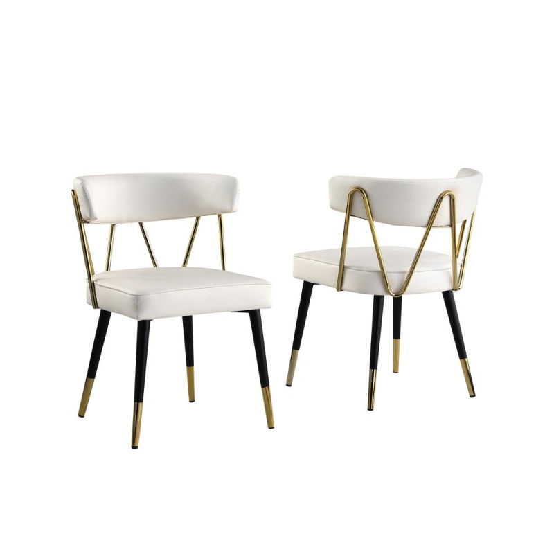 Aireys Ivory Faux Leather Armless Chair With Gold Accents (Set of 2)
