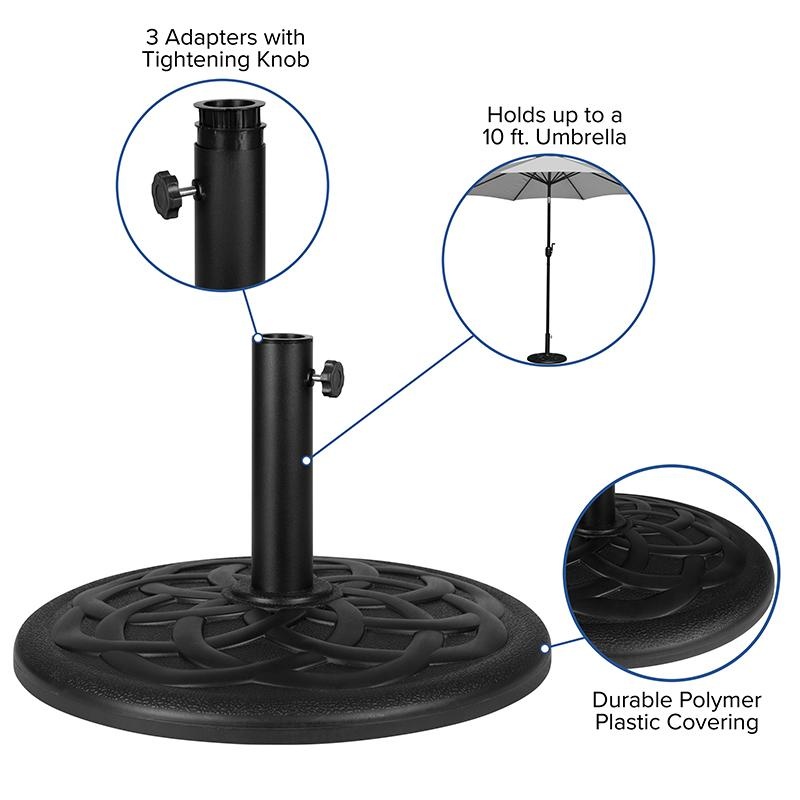 Universal Black Cement Patio Umbrella Base With Weatherproof Plastic Polymer Coating - 19.25" Diameter