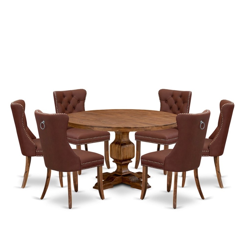 7-Pc Dining Room Table Set with 6 Burgundy Parsons Chairs