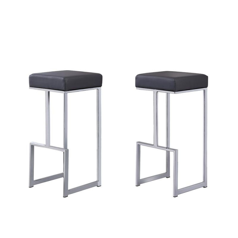 Dorrington Faux Leather Backless Bar Stool In Gray/Silver (Set Of 2)