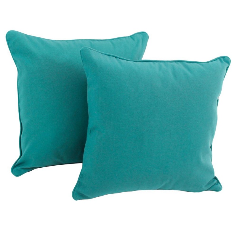 18-Inch Double-Corded Solid Twill Square Throw Pillows With Inserts (Set Of 2), Aqua Blue