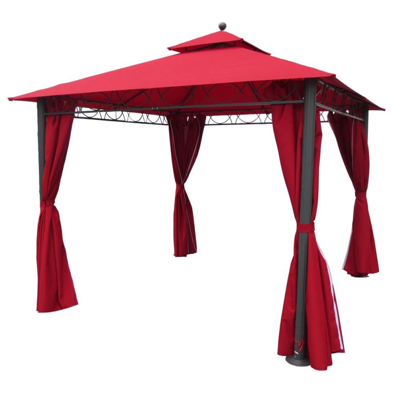 Square 10 Foot Double Vented Gazebo With Drapes