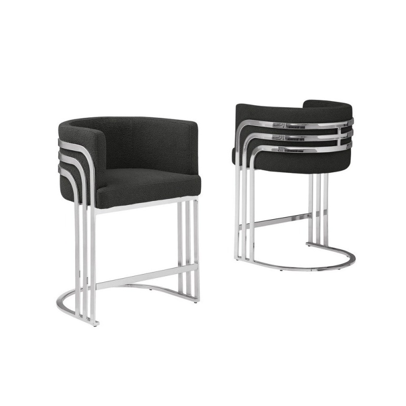 Black With Silver Barstool, Set Of Two