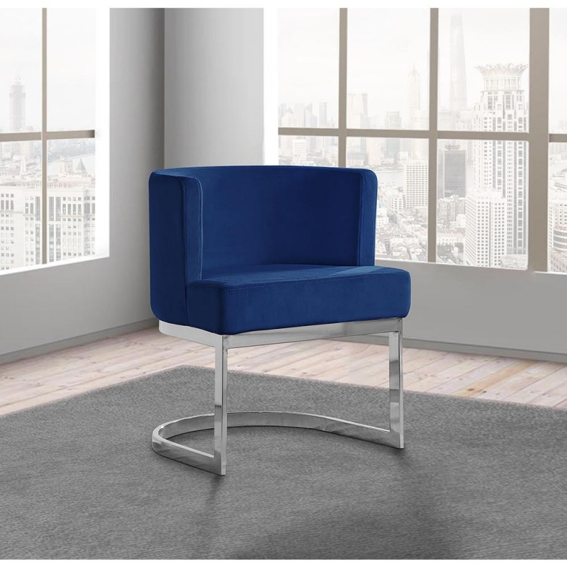 Navy Blue Velvet Side Chair With Silver Chrome Base
