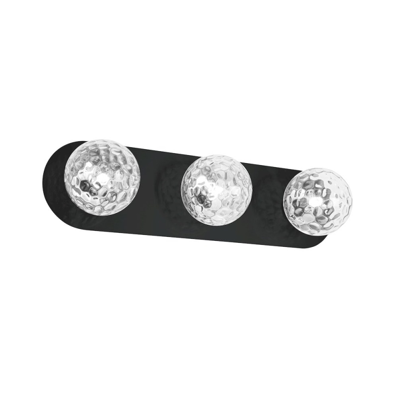 3 Light Vanity in Matte Black with Clear Hammered Glass