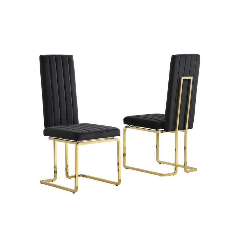 Black Velvet Side Chairs With Gold Color Base (Set Of 2)