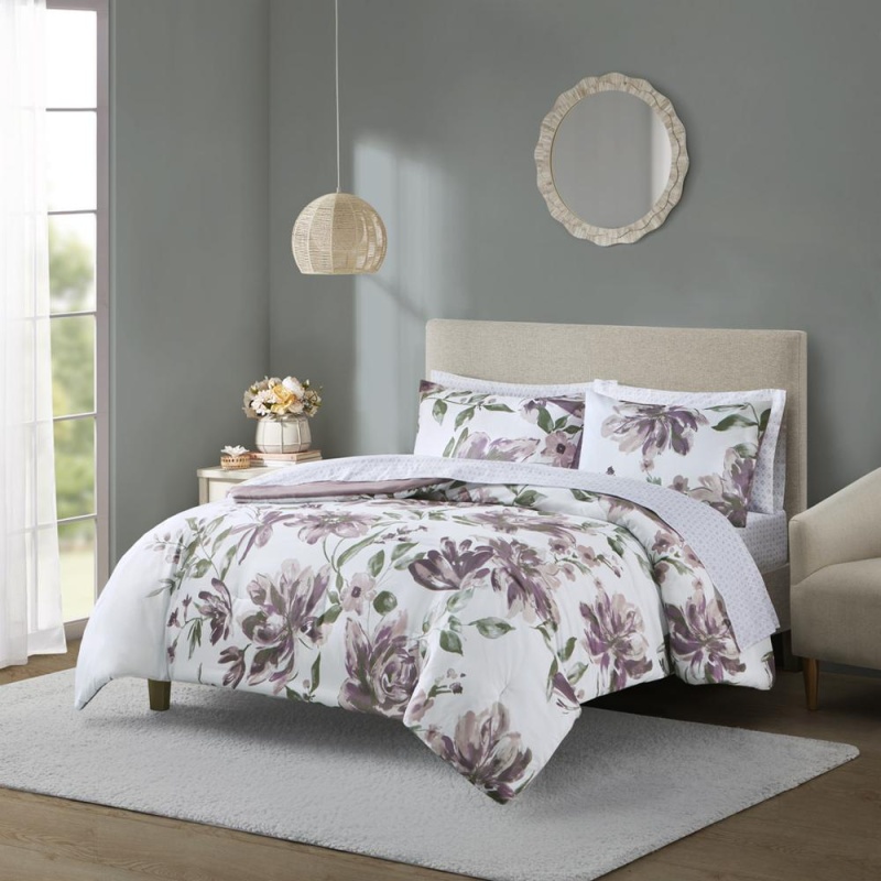 Alice Floral Comforter Set With Bed Sheets, Mauve Color