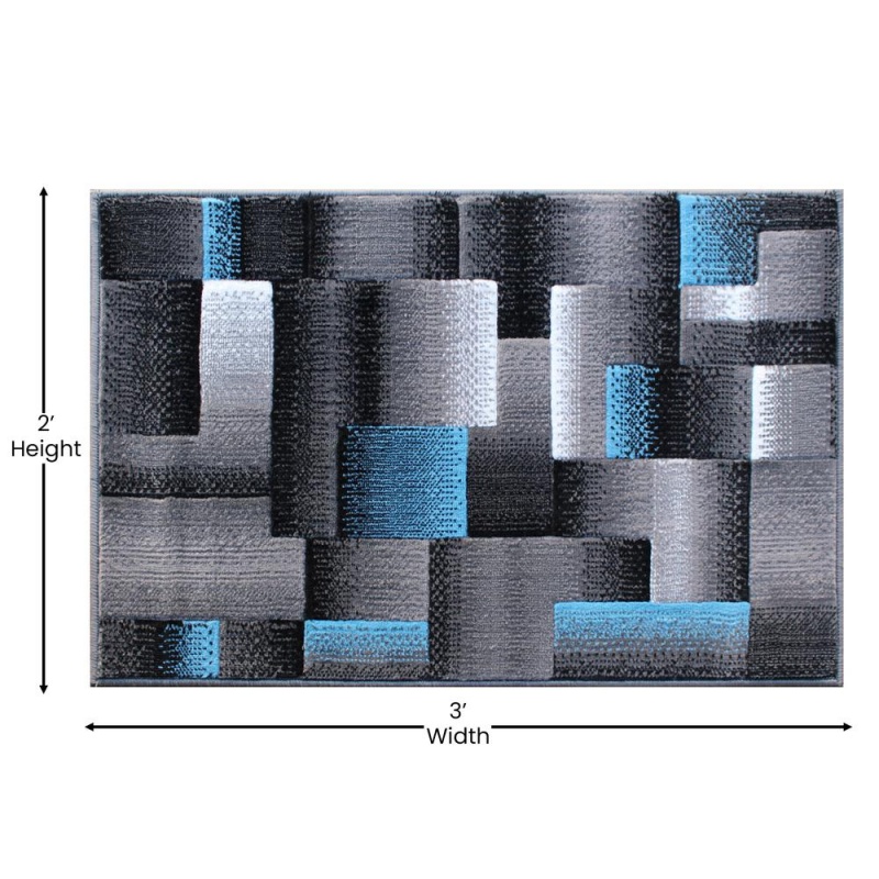Elio Collection 2' X 3' Blue Color Blocked Area Rug - Olefin Rug With Jute Backing - Entryway, Living Room, Or Bedroom