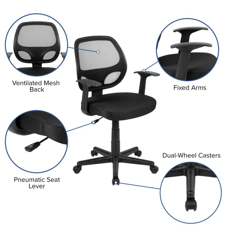 Flash Fundamentals Mid-Back Black Mesh Swivel Ergonomic Task Office Chair With Arms, Bifma Certified
