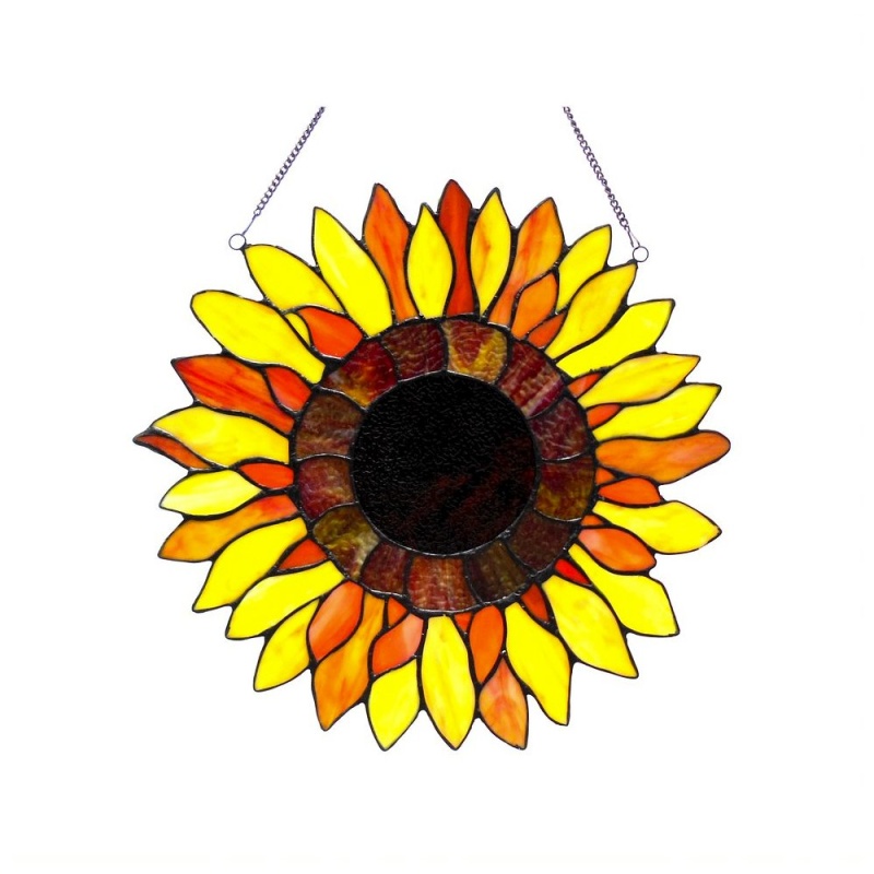 Sunnyville Tiffany-Glass Sunflower Window Panel 16"