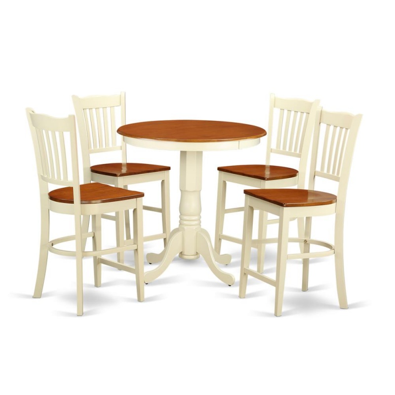 5 Pc Counter Height Table And Chair Set-Pub Table And 4 Bar Stools With Backs