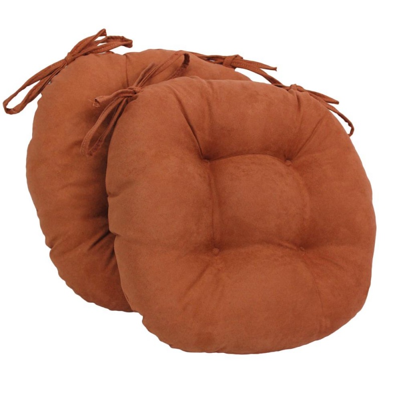 16-Inch Solid Micro Suede Round Tufted Chair Cushions (Set Of 2)