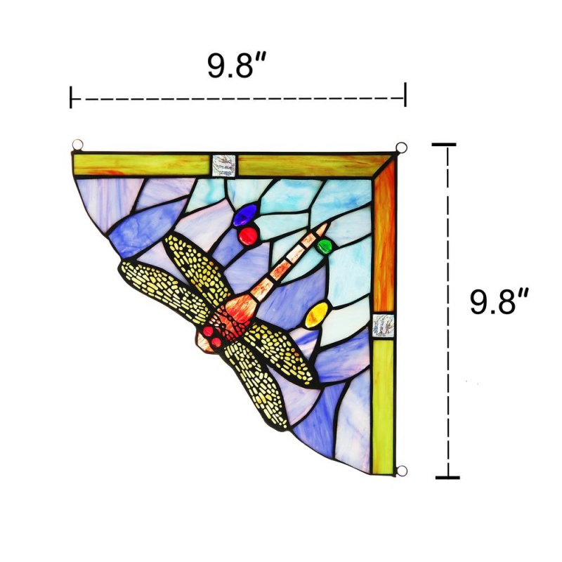 Harmonia Dragonfly Tiffany-Glass Window Panel 10" Wide
