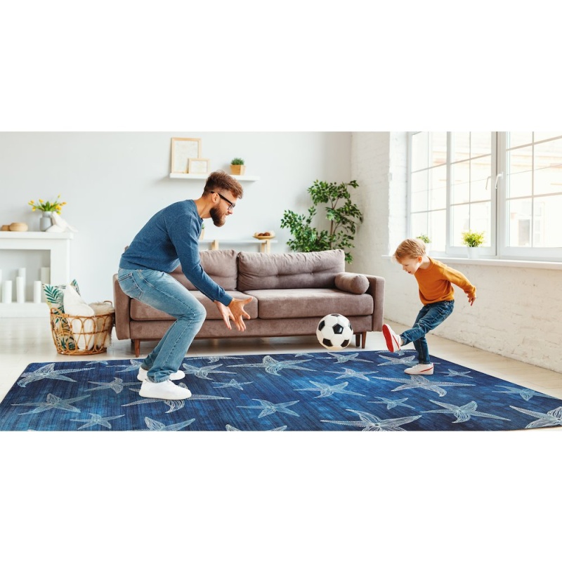 Outdoor Washable Boca Blue & Light Blue 7' x 9' Rug