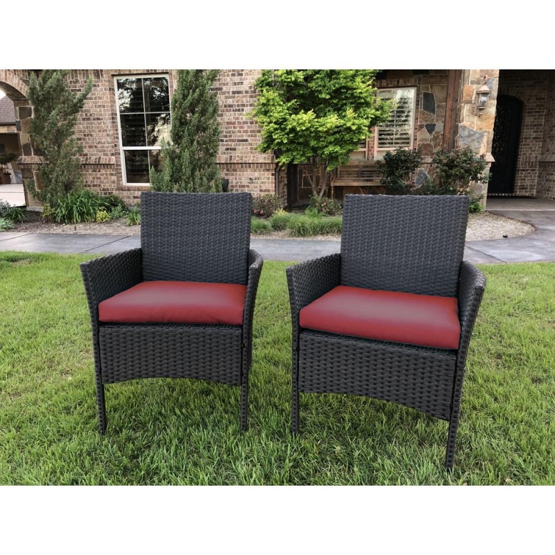 Resin Wicker/Steel Contemporary Arm Chairs With Cushions, Set of 2