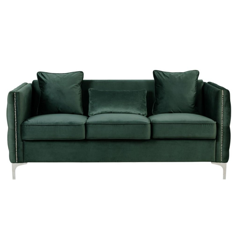 Bayberry Green Velvet Sofa With 3 Pillows