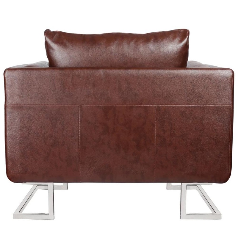 Vidaxl Cube Armchair With Chrome Feet Brown Leather