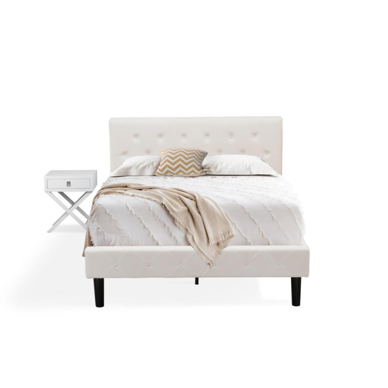 2 Pc Full Bed Set with White Velvet Headboard