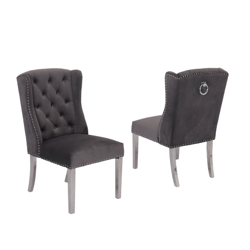Tufted Velvet Upholstered Side Chairs, 4 Colors To Choose (Set Of 2) - Dark Grey 604