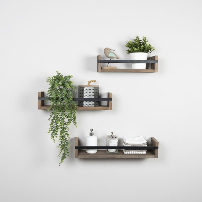 Stratton Home Decor Set Of 3 Wood And Metal Floating Wall Shelves