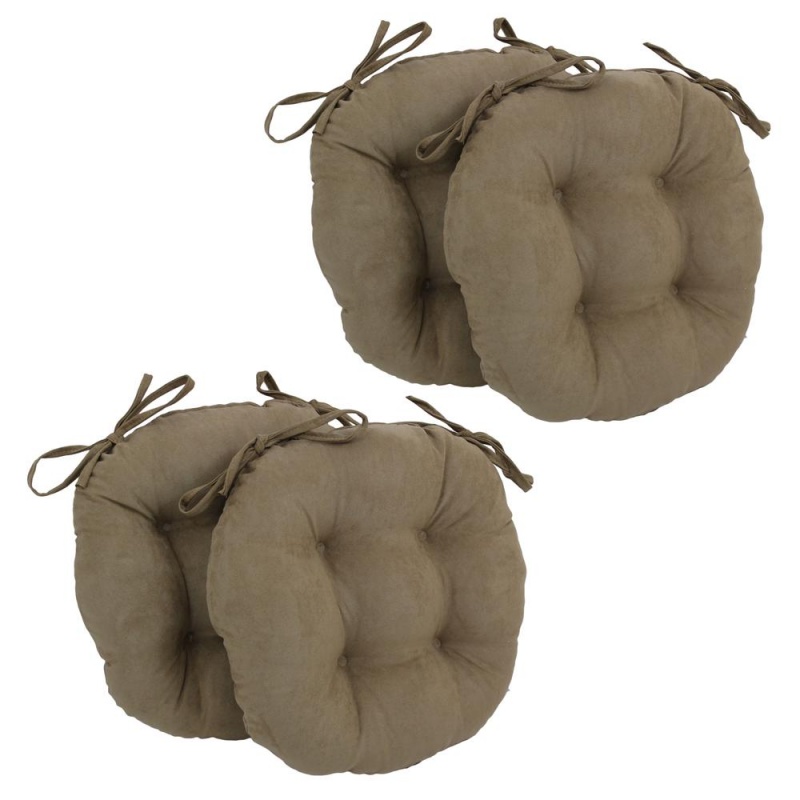 16-Inch Solid Micro Suede Round Tufted Chair Cushions (Set Of 4)