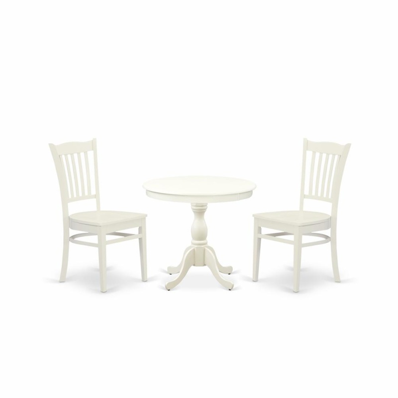 Amgr3-Lwh-W 3 Pc Wooden Dining Table Set - 1 Dining Table And 2 Linen White Kitchen Chair - Linen White Finish