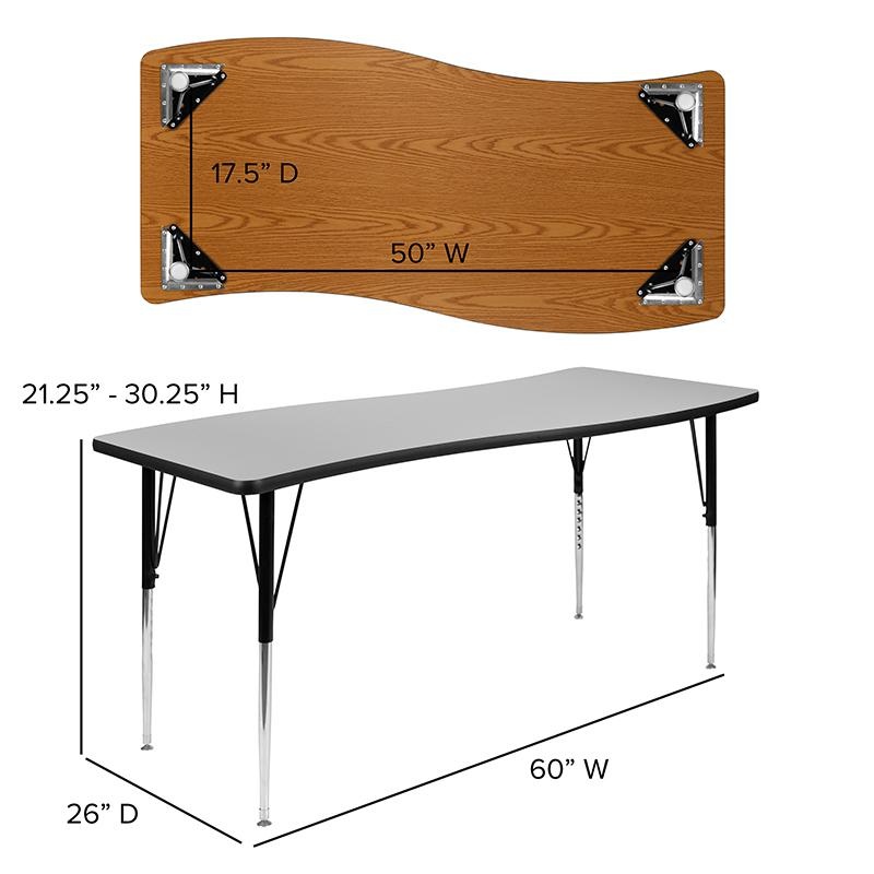 26"W X 60"L Rectangular Wave Collaborative Grey Thermal Laminate Activity Table - Standard Height Adjustable Legs