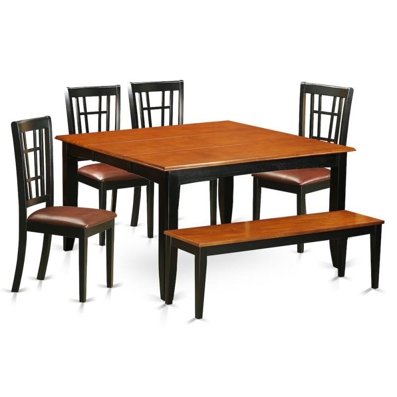 6 Pc Dining Room Set With Bench-Dining Table And 4 Wooden Dining Chairs Plus A Bench