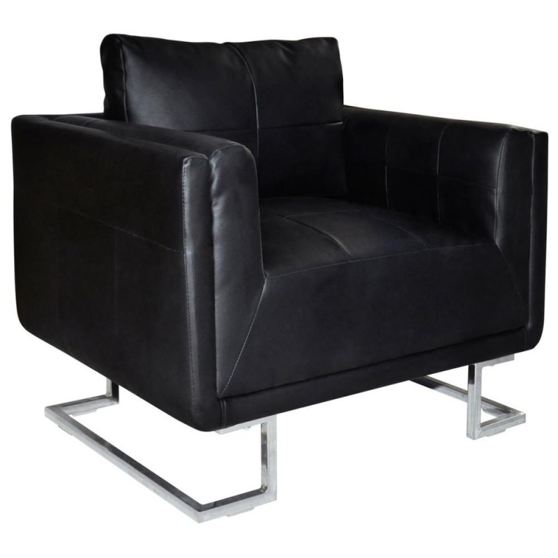 Vidaxl Cube Armchair With Chrome Feet Black Leather