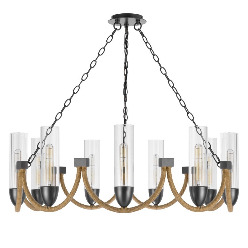 60W X 9 Argyle Metal Chandelier With Moss Rods And Glass Shades