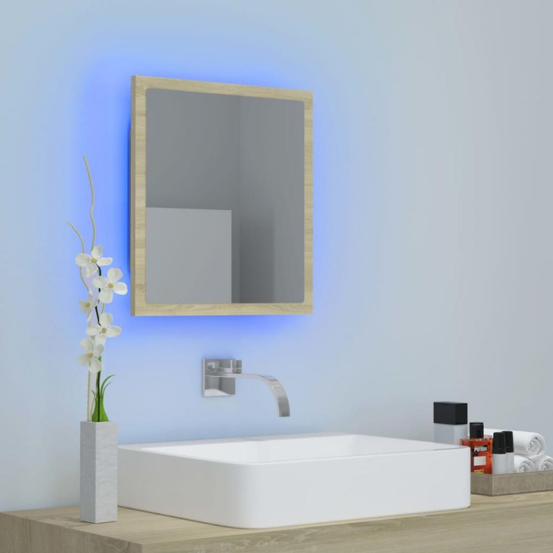 Vidaxl Led Bathroom Mirror Sonoma Oak 15.7"X3.3"X14.6" Chipboard 4911