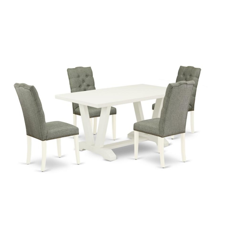 5-Piece Linen White Dining Room Table Set with Upholstered Chairs by ...