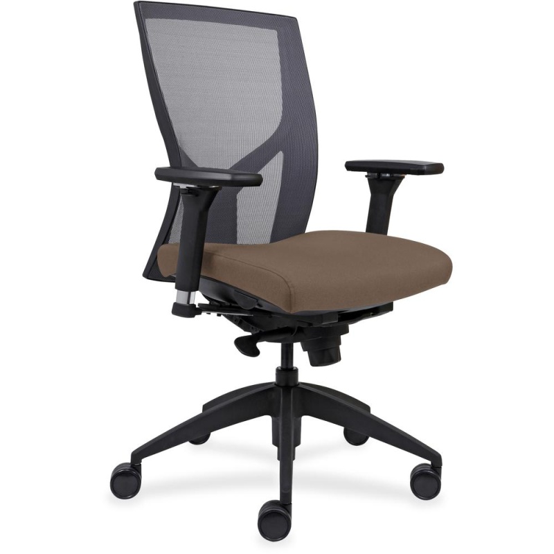 Lorell High-Back Mesh Chairs With Fabric Seat - Beige Fabric, Foam Seat - Black - 1 Each