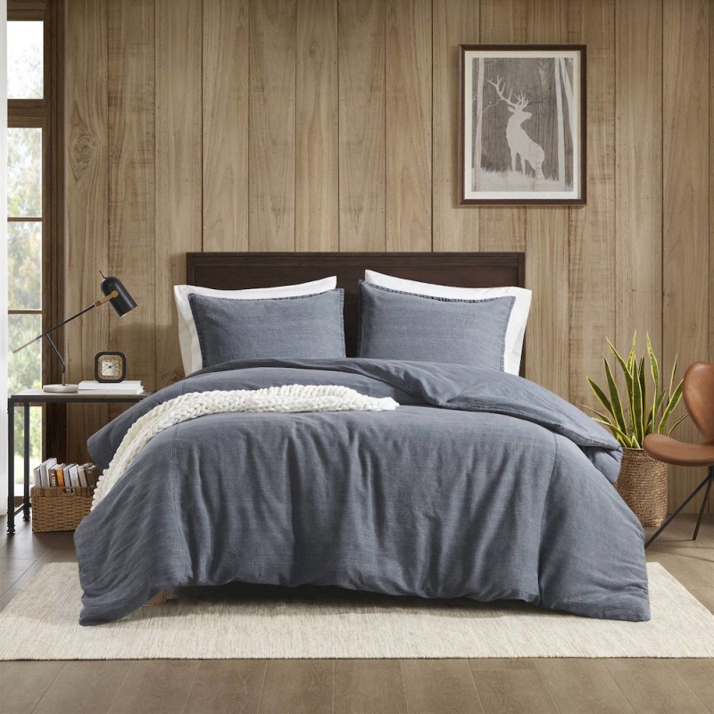 Hudson Twill Washed Duvet Set, Blue