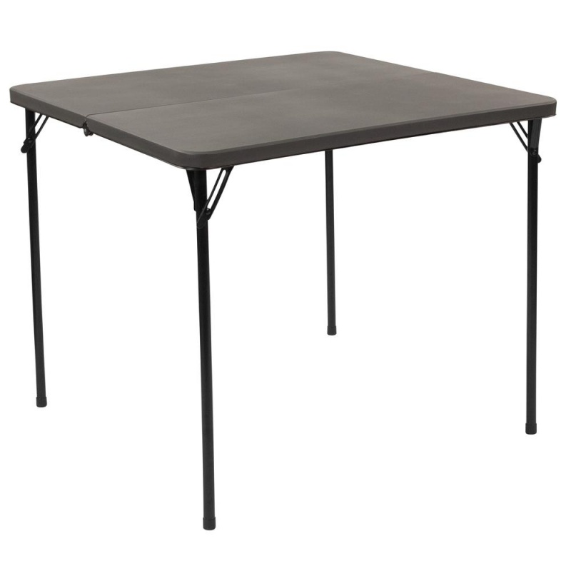 2.83-Foot Square Bi-Fold Dark Gray Plastic Folding Table With Carrying Handle
