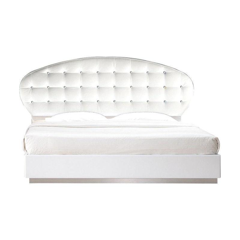 Best Master France Faux Leather Queen Platform Bed In White High Gloss