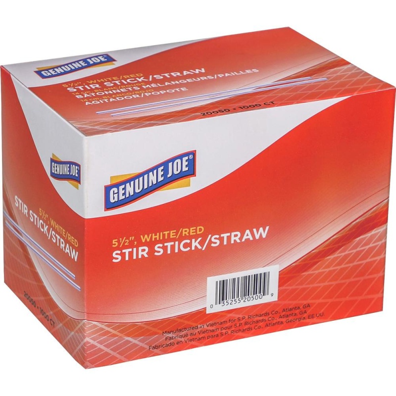 Genuine Joe 5-1/2" Plastic Stir Stick/Straws - 5.5" Length - Plastic - 40 / Carton - White