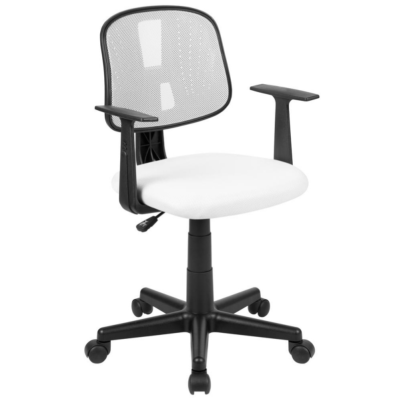 Flash Fundamentals Mid-Back White Mesh Swivel Task Office Chair With Pivot Back And Arms, Bifma Certified