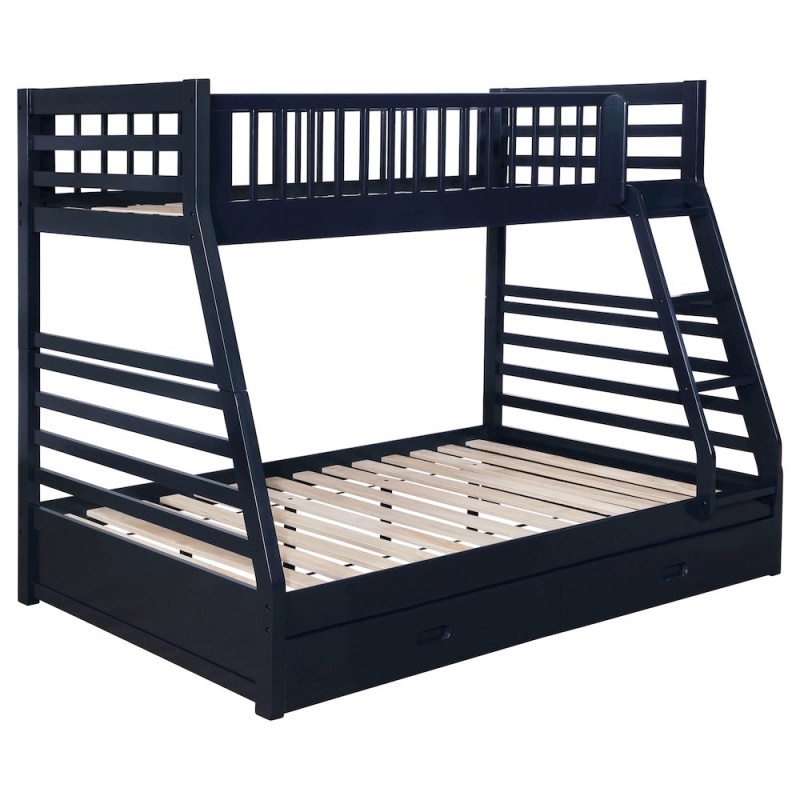Ashton 2-Drawer Wood Twin Over Full Bunk Bed Navy Blue