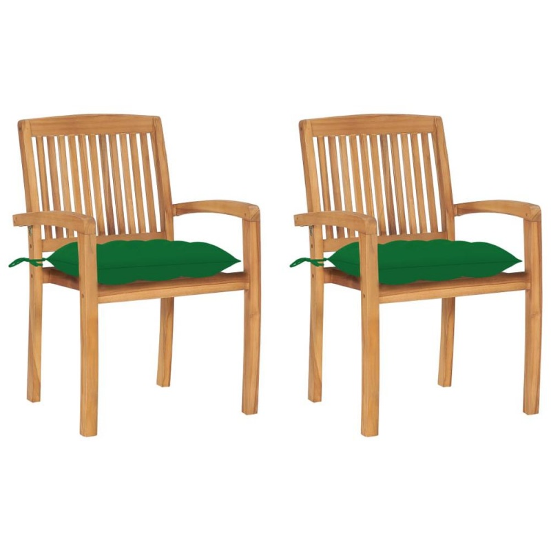 Vidaxl Garden Chairs 2 Pcs With Green Cushions Solid Teak Wood 3272