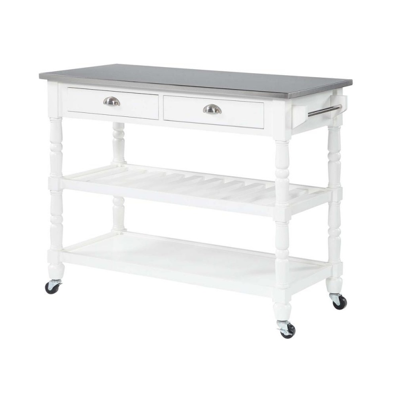 French Country 3 Tier Stainless Steel Kitchen Cart With Drawers