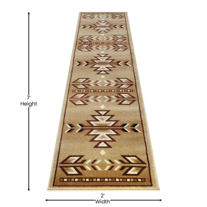 Lodi Collection Southwestern 2' X 7' Brown Area Rug - Olefin Rug With Jute Backing For Hallway, Entryway, Bedroom, Living Room