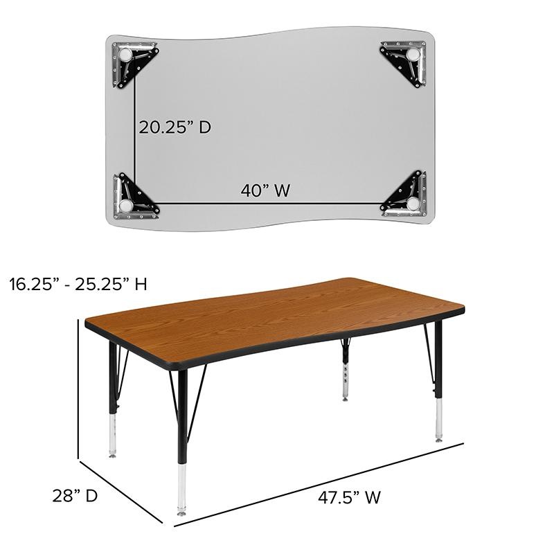 28"W X 47.5"L Rectangular Wave Collaborative Oak Thermal Laminate Activity Table - Height Adjustable Short Legs