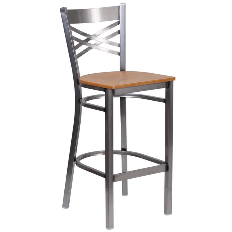 Clear Coated X Back Metal Restaurant Barstool